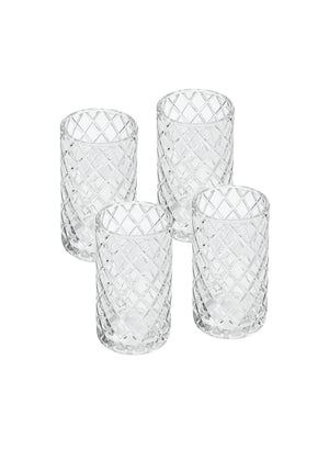 Clear Diamond Cut Glass Votive Holder, 3.25" Dia & 4.75" Tall, Set of 4 & 36