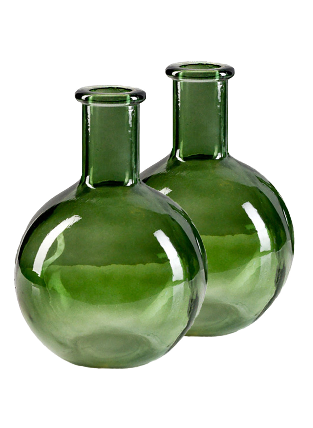 Serene Spaces Living Set of 2 and 16 Bottleneck Bulb Glass Vase, 5.3" D & 7.48" T, in 2 Colors