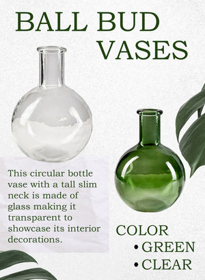 Serene Spaces Living Set of 2 Bottleneck Bulb Glass Vase, 5.3" D & 7.48" T, in 2 Colors