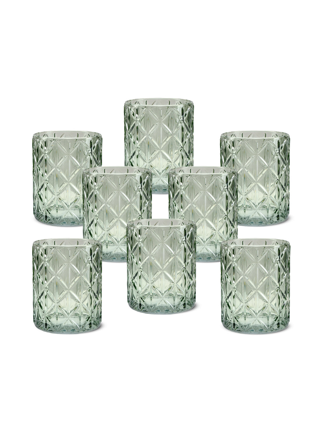 Green Diamond Cut Glass Votive Holder, In 2 Sizes