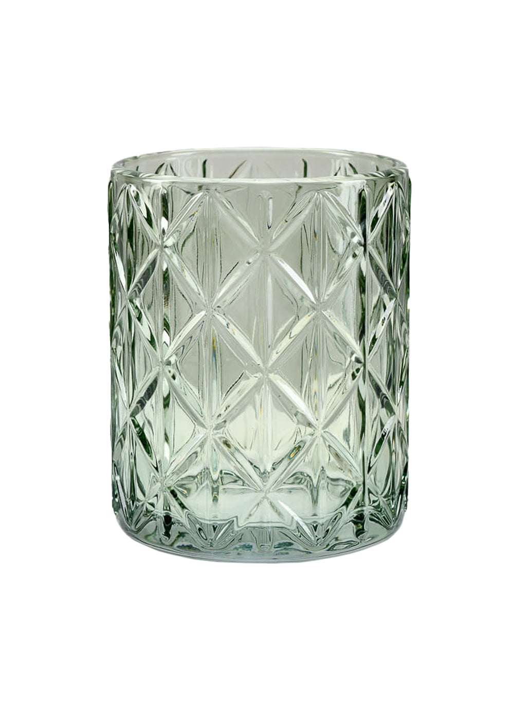 Green Diamond Cut Glass Votive Holder, In 2 Sizes