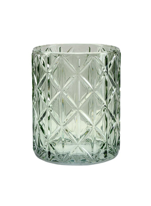 Green Diamond Cut Glass Votive Holder, In 2 Sizes