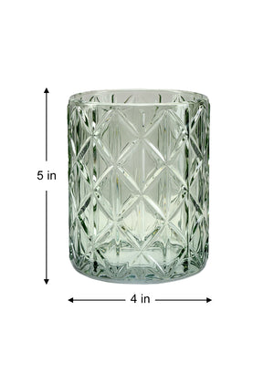 Green Diamond Cut Glass Votive Holder, In 2 Sizes