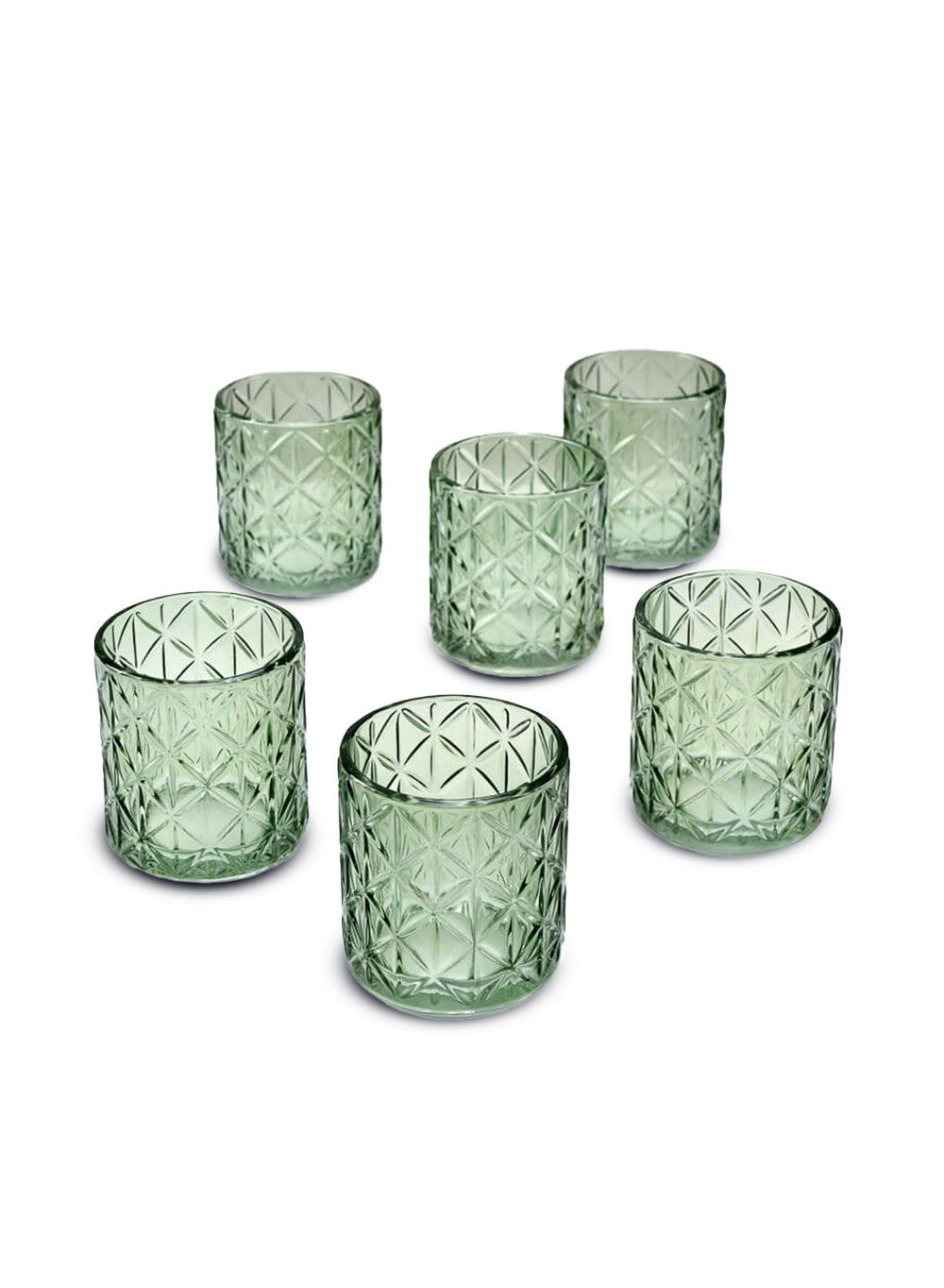 Green Diamond Cut Glass Votive Holder, In 2 Sizes