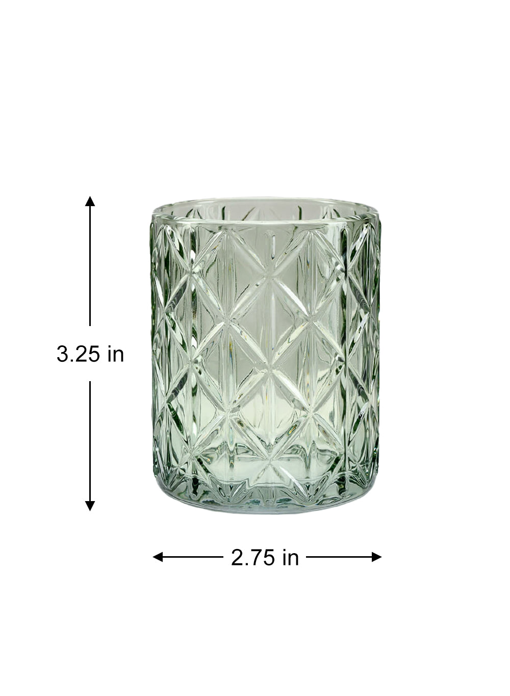 Green Diamond Cut Glass Votive Holder, In 2 Sizes