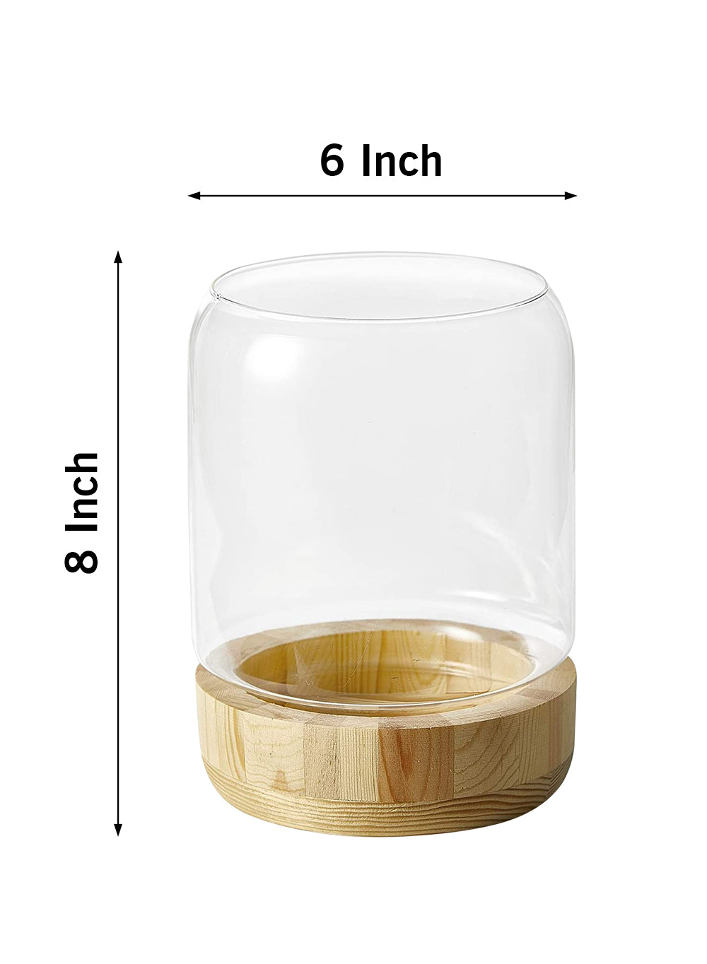 Serene Spaces Living Glass Candle Holder Hurricane with Wood Base, 2 Size Option