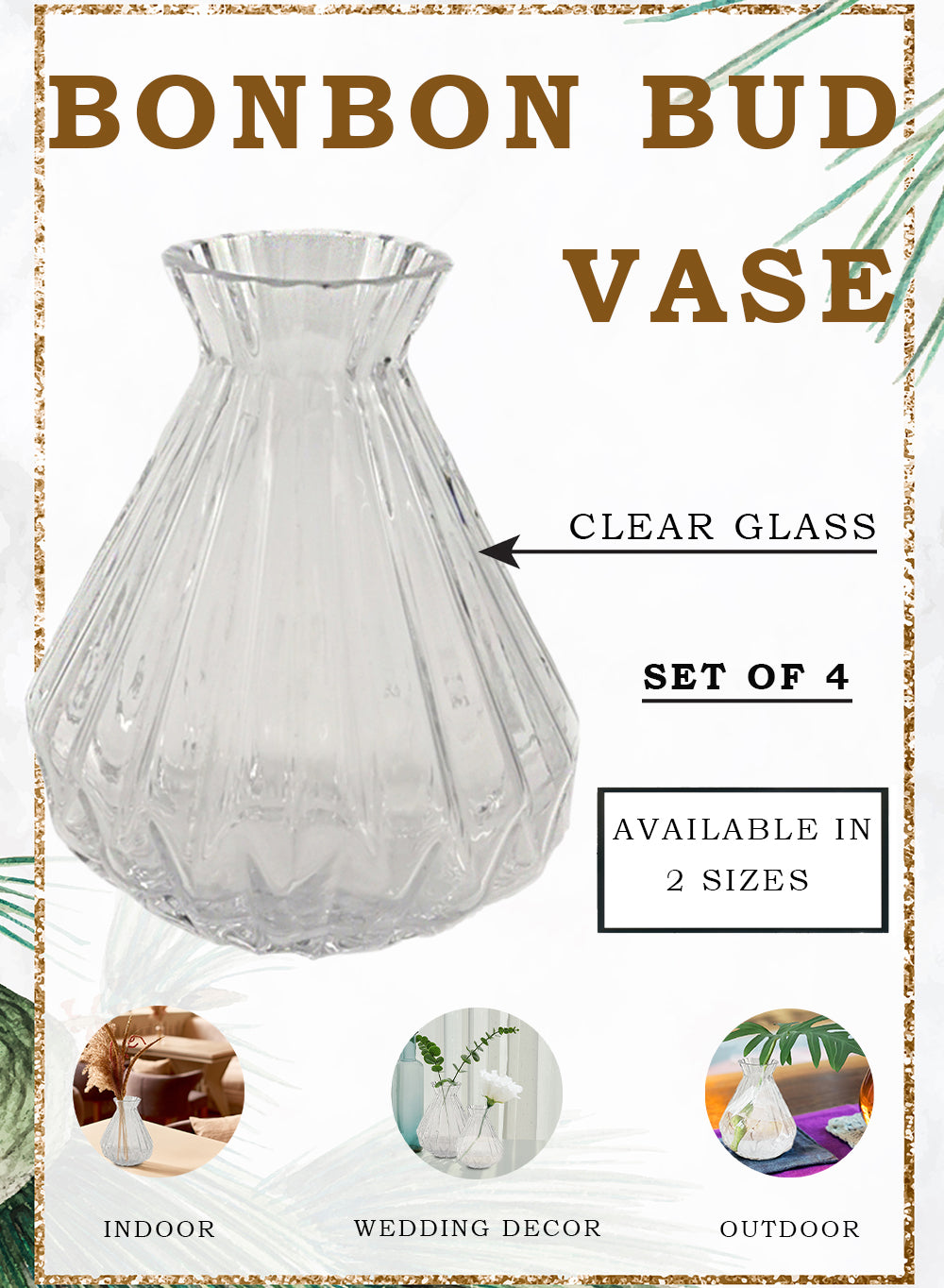 Serene Spaces Living Set of 4 Glass Bud Vases, Available in 2 Sizes