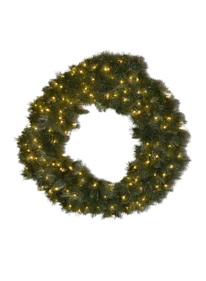 Plug-In Faux Pine Wreath with 150 LED Lights, 36" Diameter & 7" High