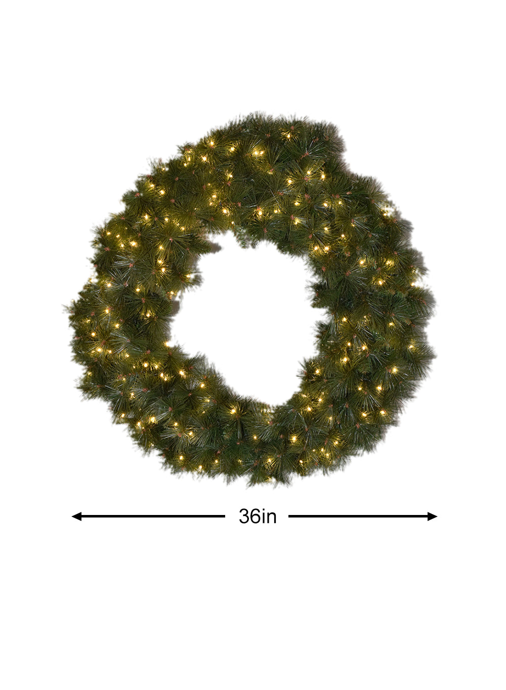 Plug-In Faux Pine Wreath with 150 LED Lights, 36" Diameter & 7" High