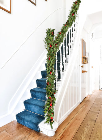 9ft Faux Pine Garland with Red Berries & Mini Pinecones