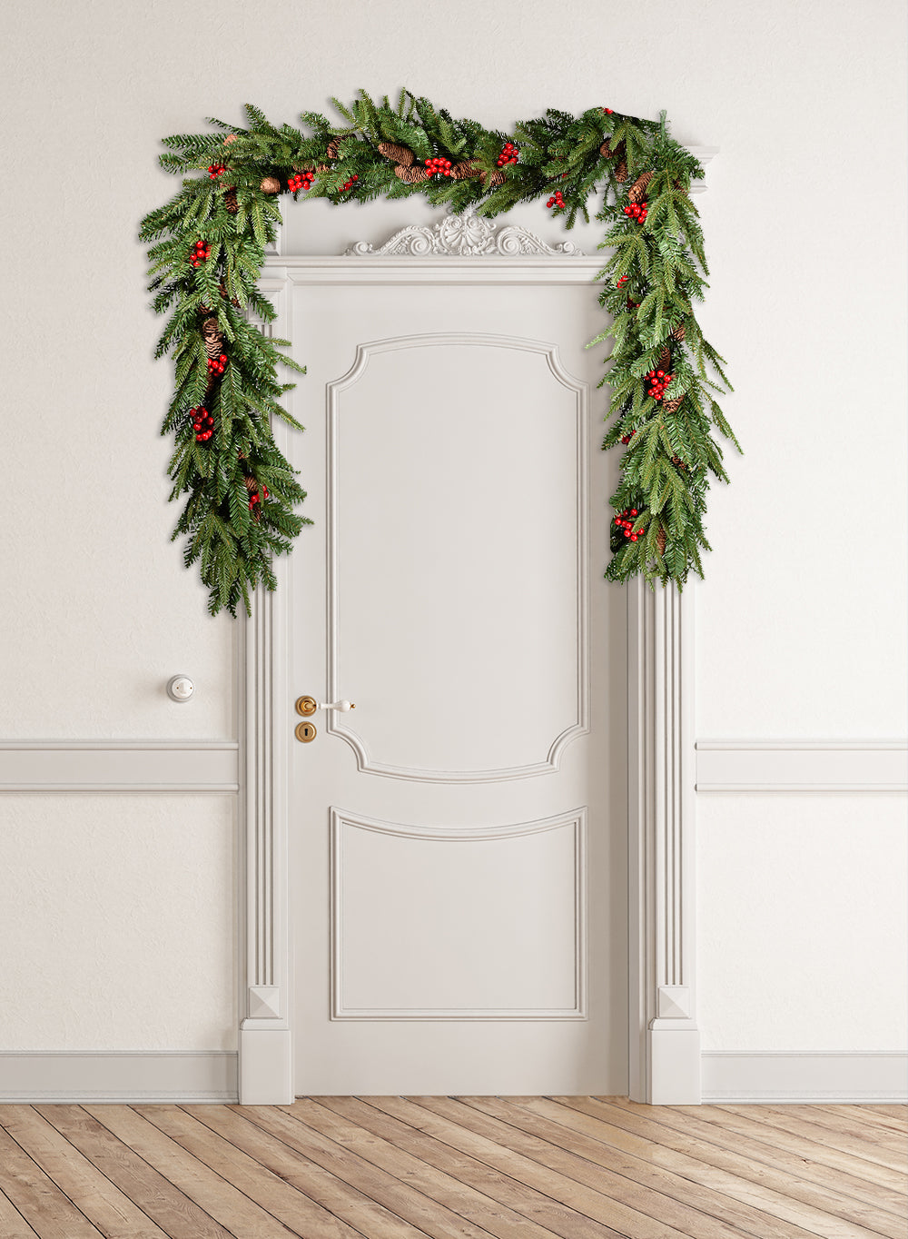 9ft Faux Pine Garland with Red Berries & Mini Pinecones