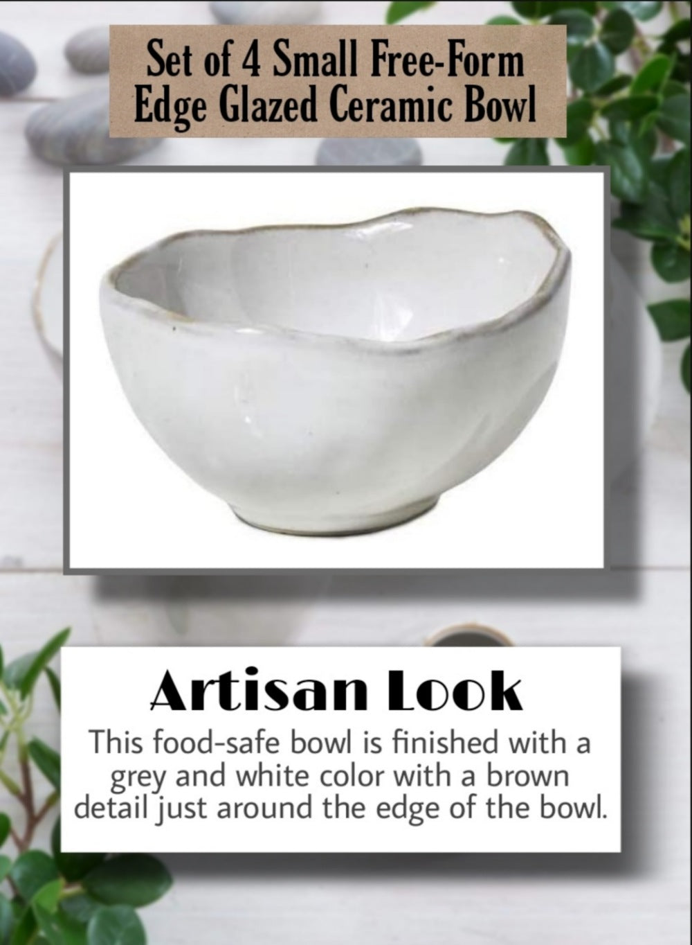 Free-Form Edge Glazed Ceramic Bowl, in 4 Sizes