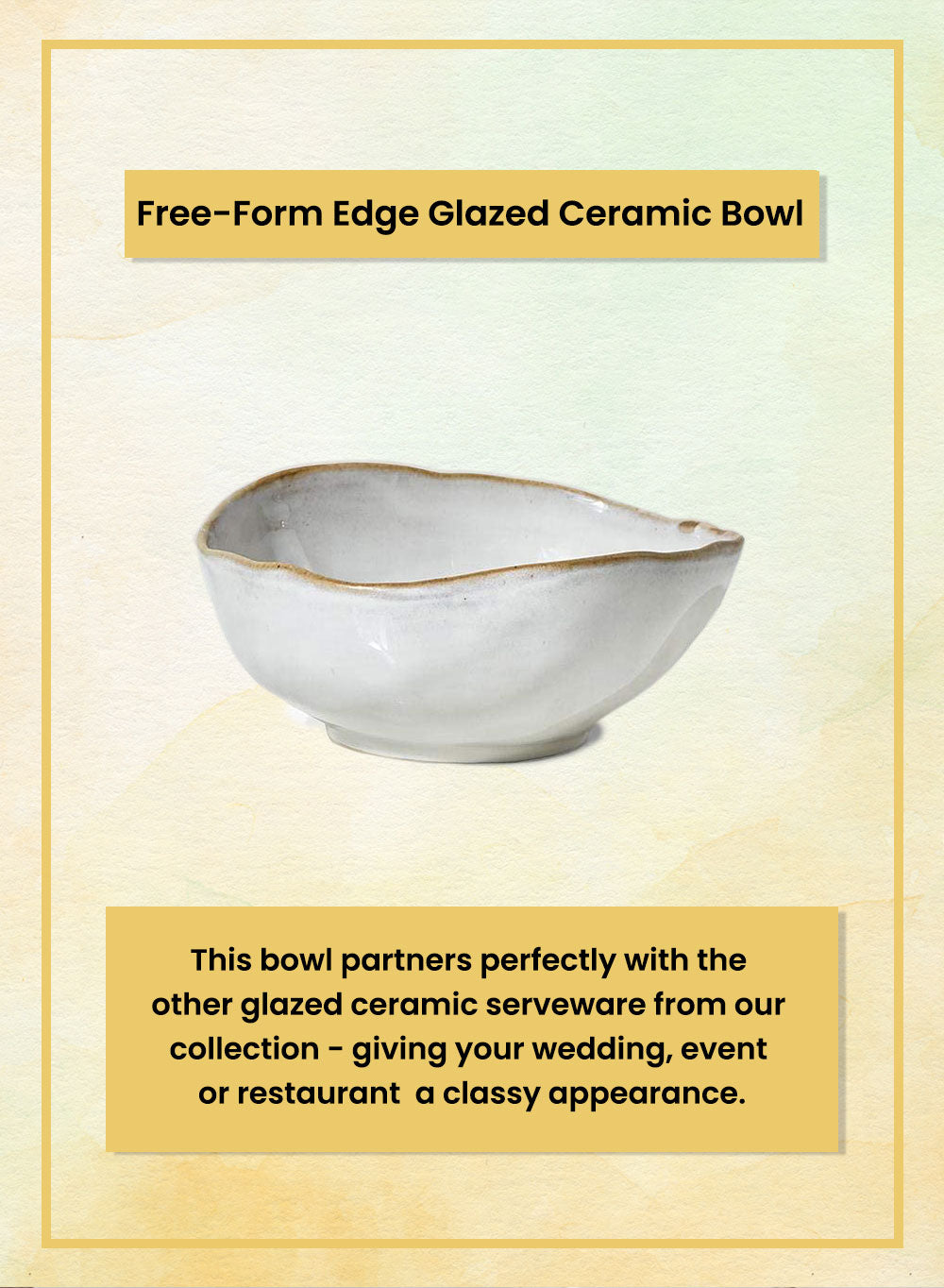 Free-Form Edge Glazed Ceramic Bowl, in 4 Sizes