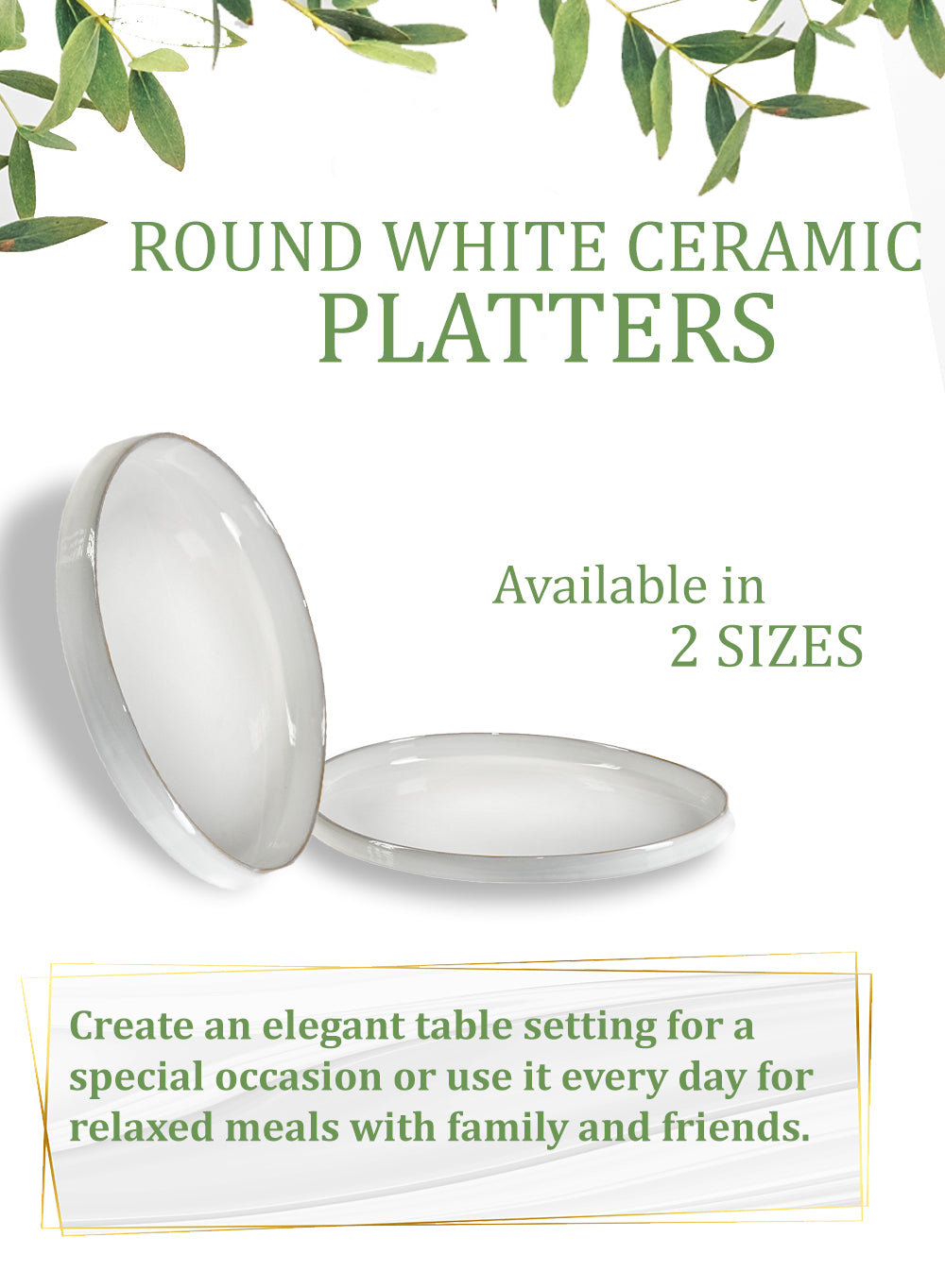 Round White Ceramic Platter, in 2 Sizes