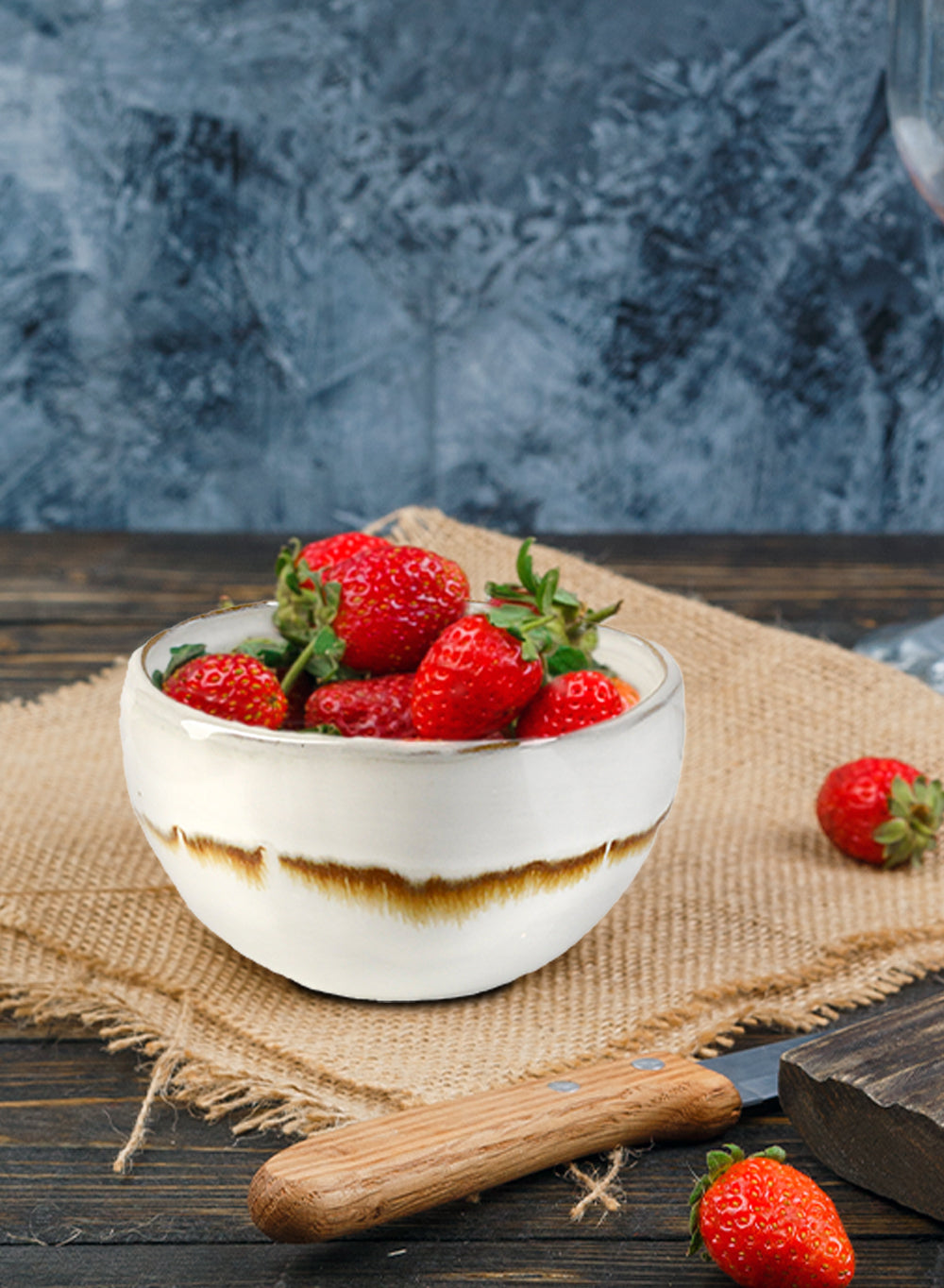 Mocha Striped White Ceramic Bowl, in Sets of 2 & 4