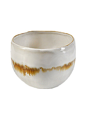 Serene Spaces Living Mocha Striped White Ceramic Bowl, in Sets of 2 & 4, 2 Sizes