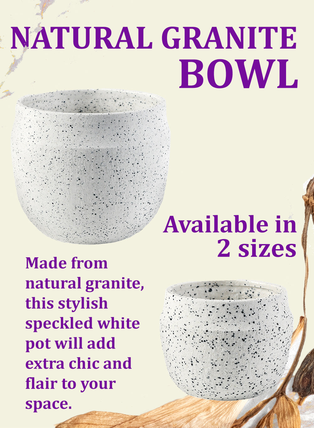 White Granite Plant Pot, in 2 Sizes