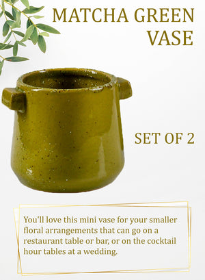 Serene Spaces Living Set of 2 Green Ceramic Vase, 3.75" Diameter & 3.25" Tall