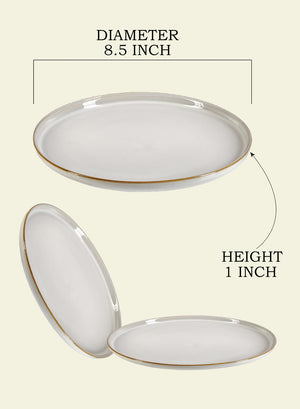 Serene Spaces Living White Ceramic Plate with Brown Raised Rim, in 2 Sizes