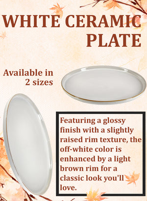 Serene Spaces Living White Ceramic Plate with Brown Raised Rim, in 2 Sizes
