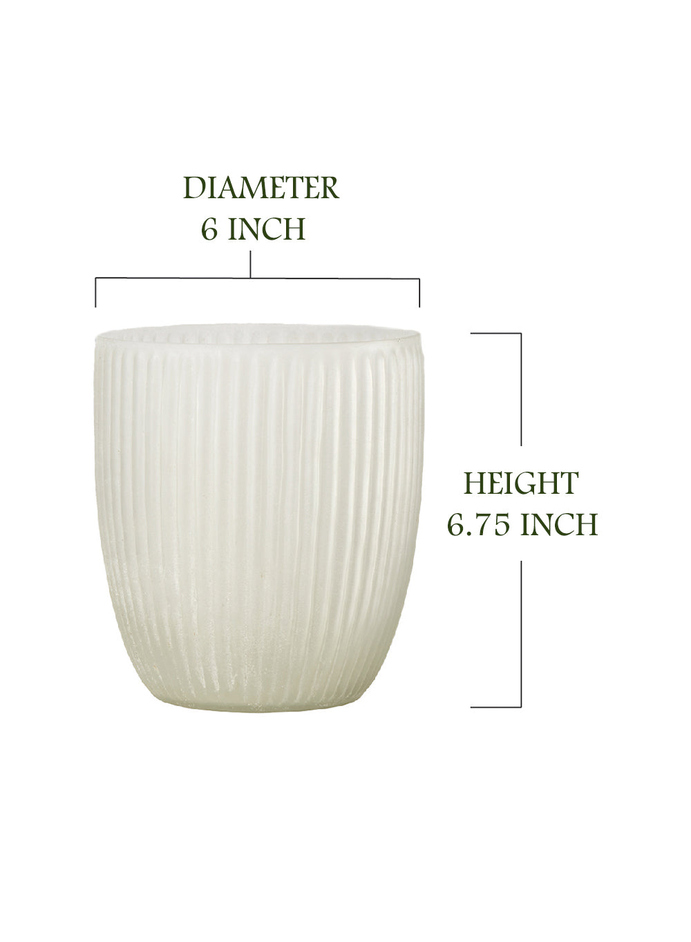 White Ribbed Vase, 6.75" Tall and 6" Diameter