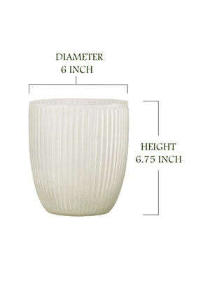 Serene Spaces Living White Ribbed Vase, Frost Glass Vase, Measures 6.75" Tall and 6" Diameter