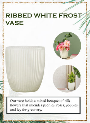 White Ribbed Vase, 6.75" Tall and 6" Diameter
