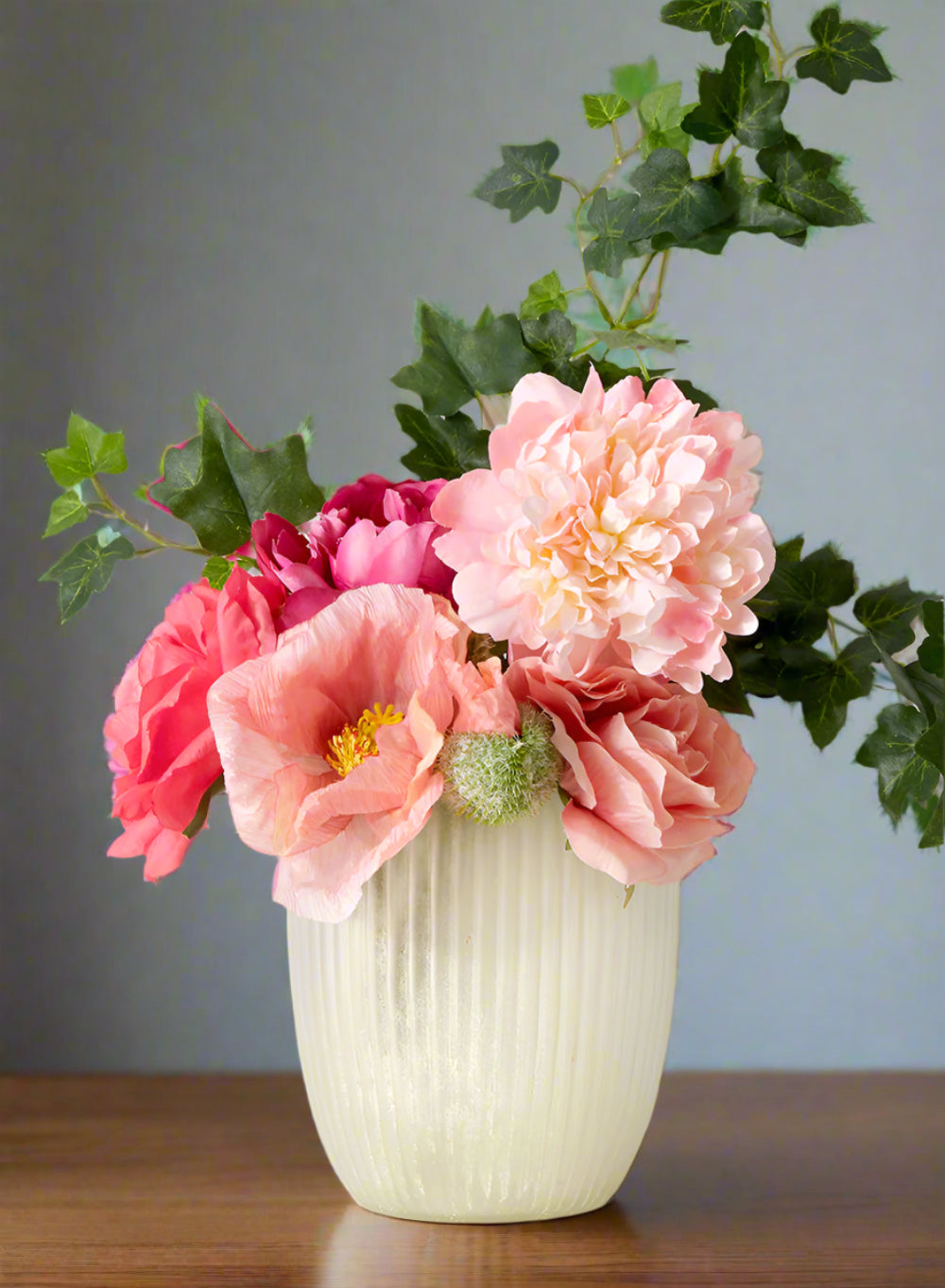 White Ribbed Vase, 6.75" Tall and 6" Diameter