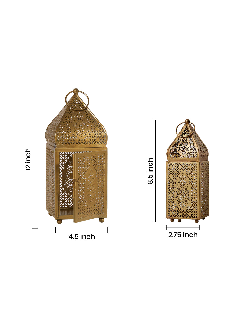 Gold Moroccan Metal Candle Lantern, in 2 Sizes and Material