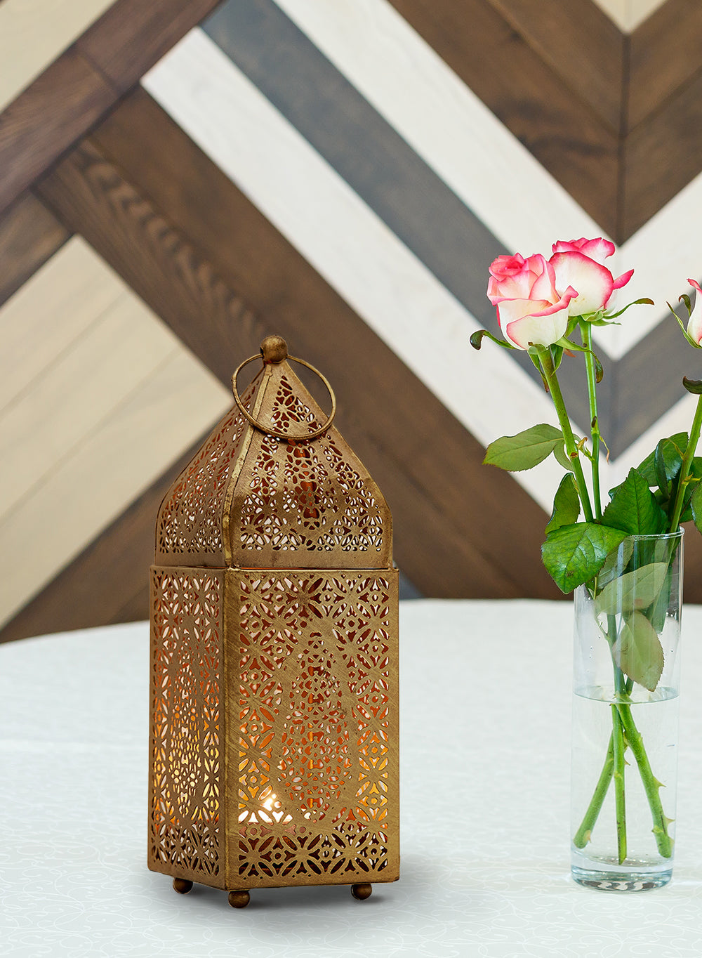 Gold Moroccan Metal Candle Lantern, in 2 Sizes and Material