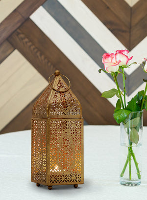 Gold Moroccan Metal Candle Lantern, in 2 Sizes