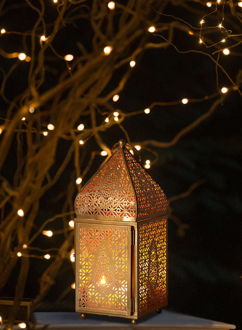 Gold Moroccan Metal Candle Lantern, in 2 Sizes and Material