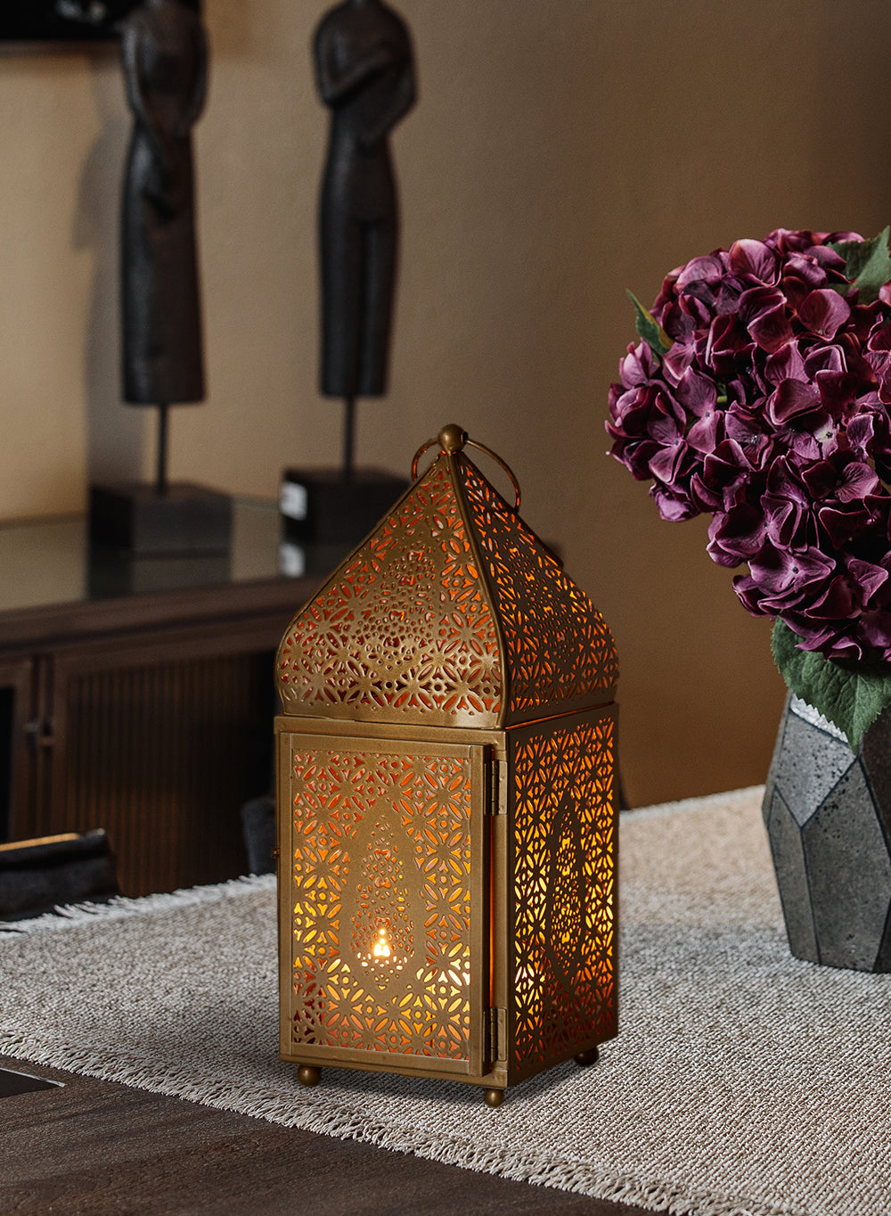 Gold Moroccan Metal Candle Lantern, in 2 Sizes and Material