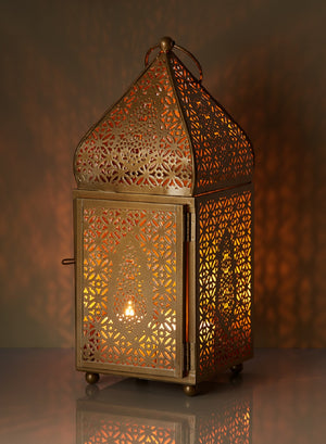 Gold Moroccan Metal Candle Lantern, in 2 Sizes and Material