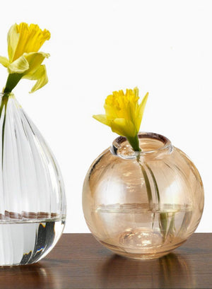 Serene Spaces Living Set of 4 or 48 Clear/ Amber Ball Glass Bud Vase, Short Vases For Centerpieces for Home Decor, Events, Weddings, Measures 3" Tall & 2.75" Diameter