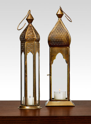 Vintage Gold Taj Lantern, 3" Diameter & 16" Tall