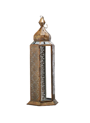 Antique Bronze Moroccan Lantern, 5.75" Square & 16" Tall - Set of 2