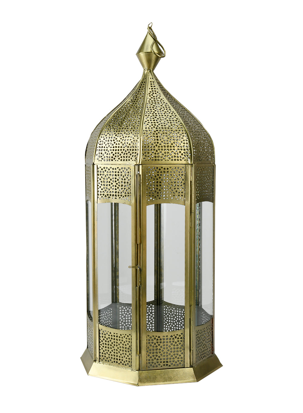 Octagonal Gold Lantern, 21.5" Tall & 7.5" Diameter