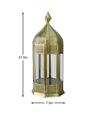 Octagonal Gold Lantern, 21.5" Tall & 7.5" Diameter