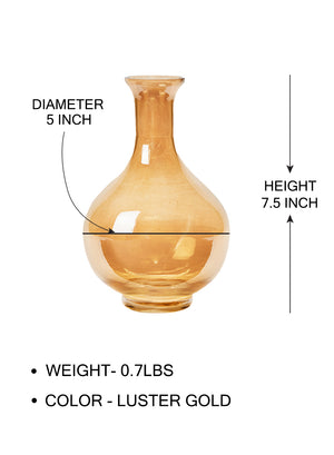 Serene Spaces Living Luster Gold Bottle Glass Vase, 5" Diameter & 7.5" Tall