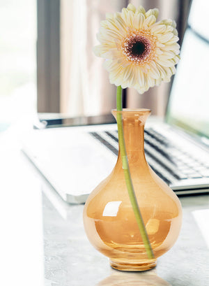 Serene Spaces Living Luster Gold Bottle Glass Vase, 5" Diameter & 7.5" Tall