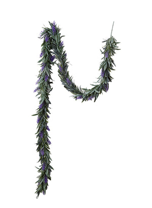 Serene Spaces Living Artificial Lavender Garland with Waxy Green Leaves,66" Long