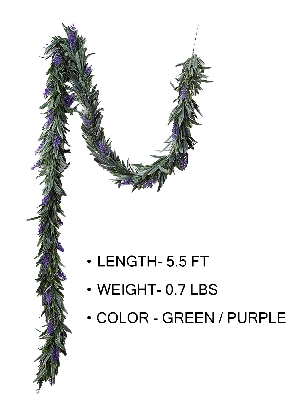 Serene Spaces Living Artificial Lavender Garland with Waxy Green Leaves,66" Long