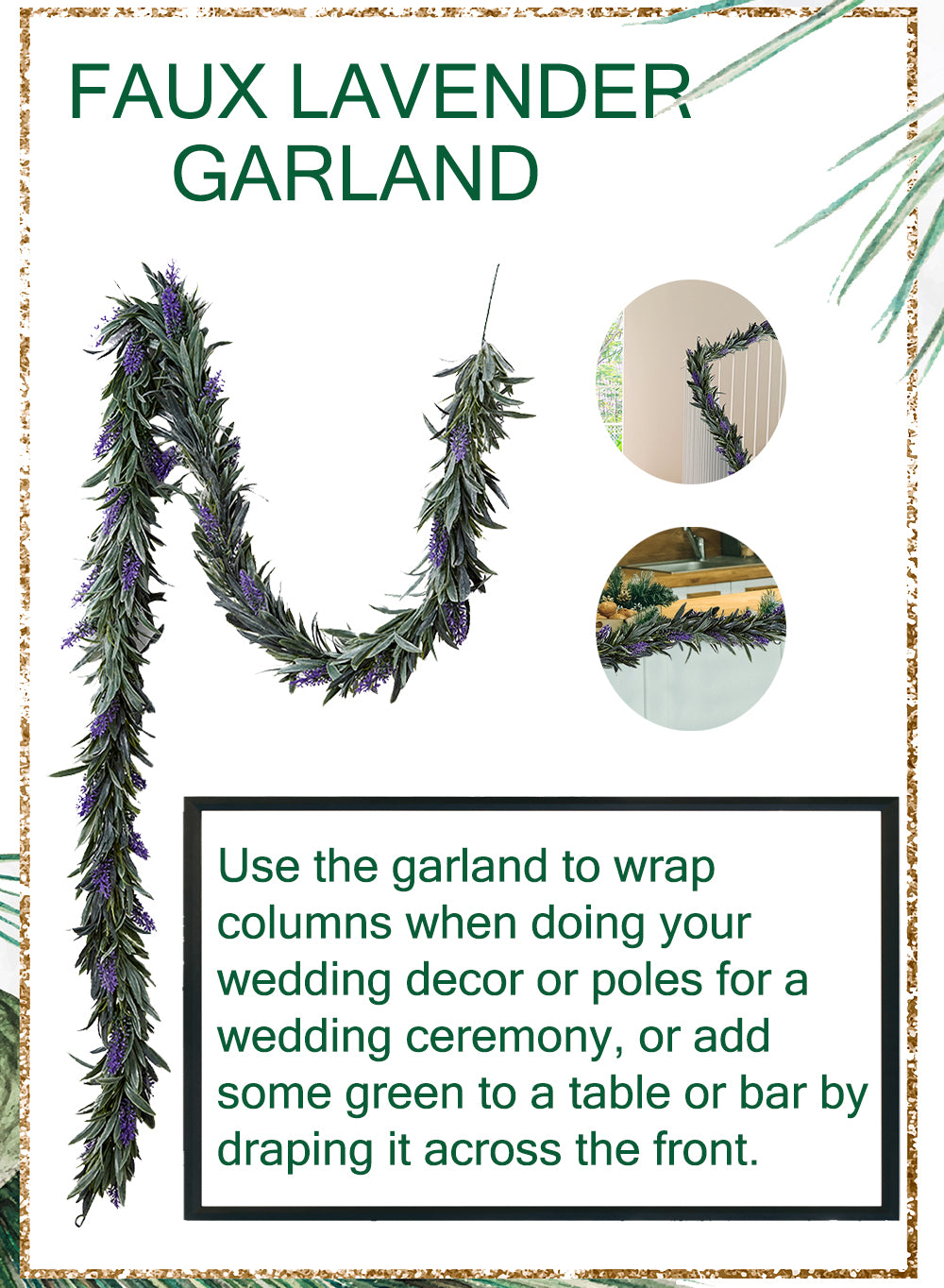 Serene Spaces Living Artificial Lavender Garland with Waxy Green Leaves,66" Long