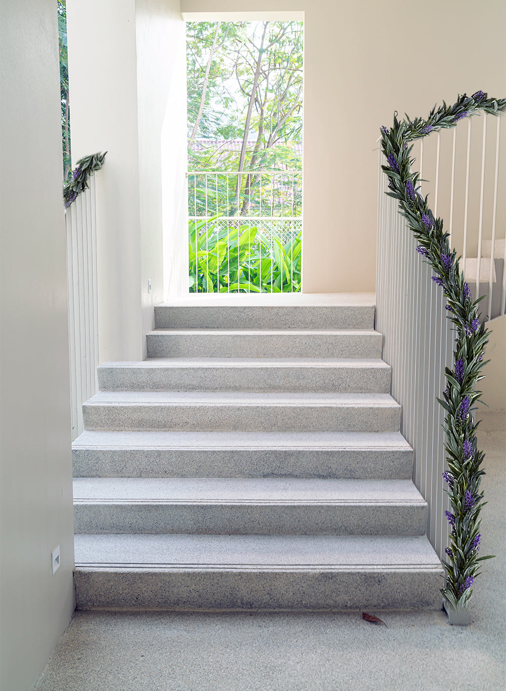 Serene Spaces Living Artificial Lavender Garland with Waxy Green Leaves,66" Long