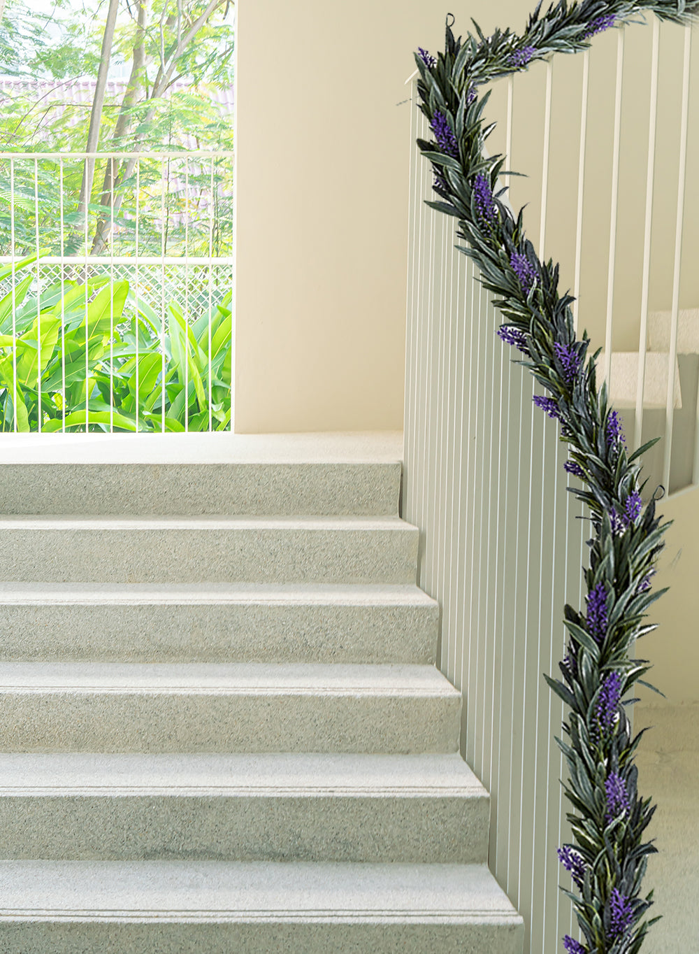 Serene Spaces Living Artificial Lavender Garland with Waxy Green Leaves,66" Long