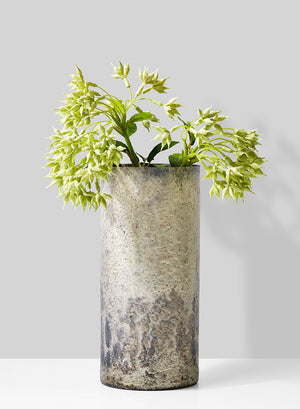 Serene Spaces Living Vintage Style Pewter Cylinder, Glass Vase for Floral Arrangements, 2 Sizes Available