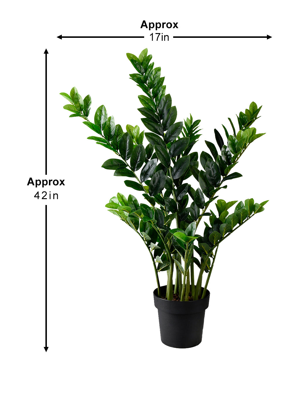 Artificial ZZ Zanzibar Gem Plant in Black Pot, 17" Diameter & 42" Tall