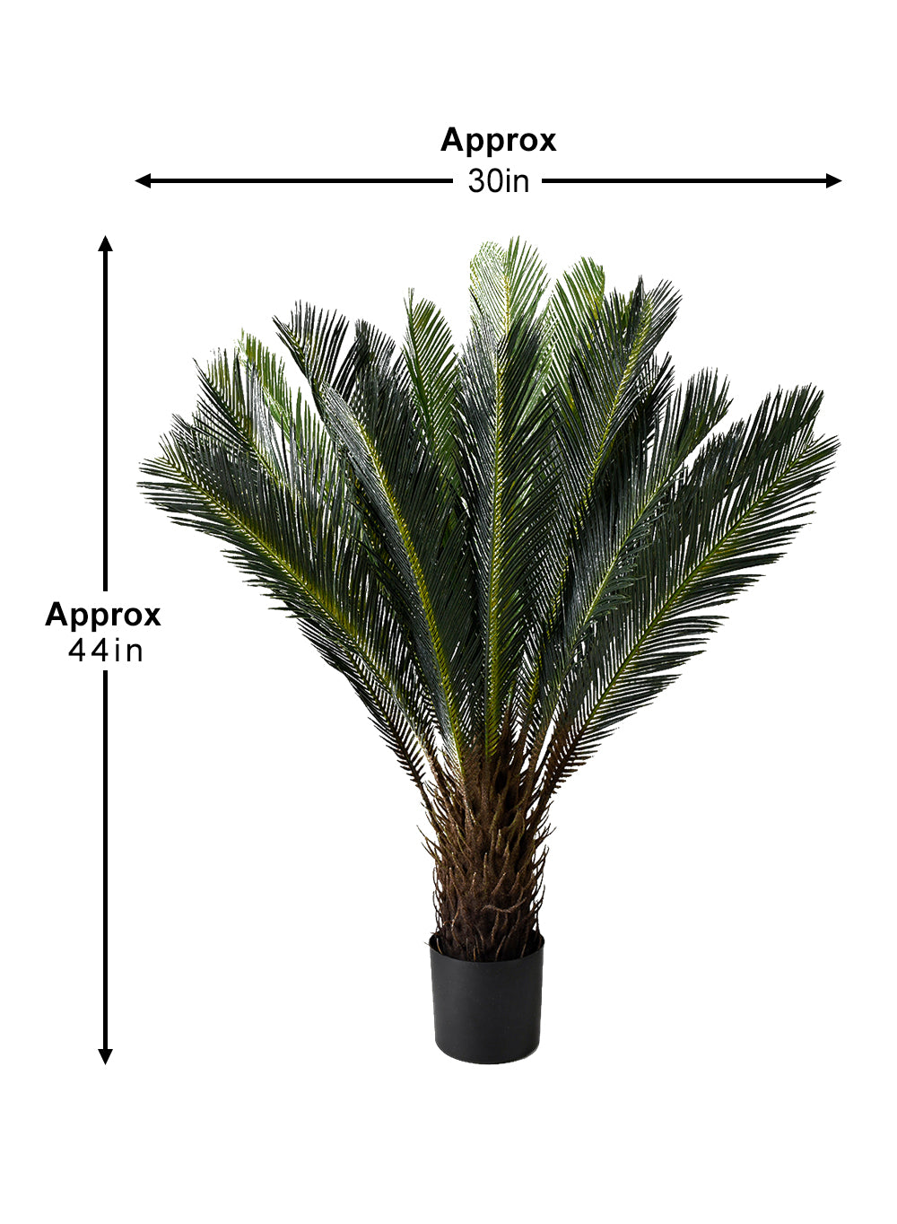 Artificial Sago Palm Tree in Black Pot, 30" Diameter & 44" Tall