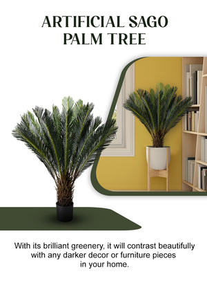 Artificial Sago Palm Tree in Black Pot, 30" Diameter & 44" Tall